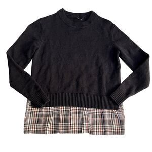 JOSEPH Wool Sweater Checkmate Cashmere Silk Crewneck Sweater Navy Blue XS